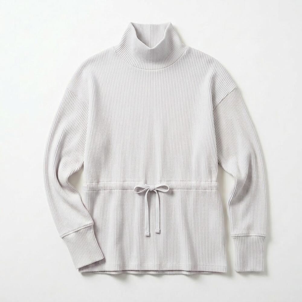 Haven Well Within Ottoman Rib Drawstring Waist Tunic Top Oatmeal Womens Medium